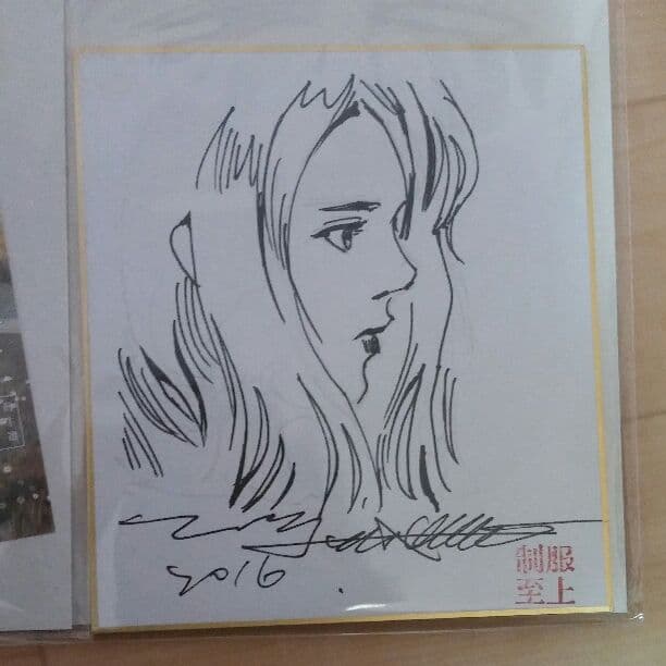 制服至上の台湾のイラストレーターの直筆サイン入りミニ色紙二枚とポストカード