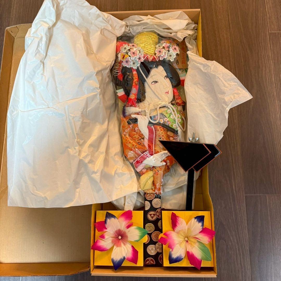 【極美品】高級 押絵羽子板 正月飾り 立て台・羽根・共箱付き