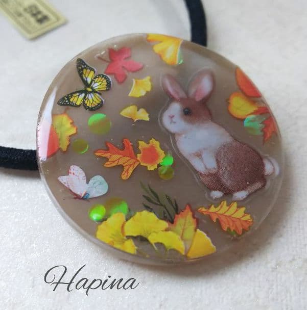 秋のお庭 うさぎちゃんラウンドレジンヘアゴム