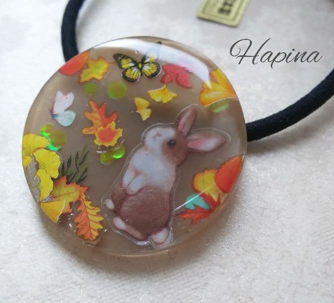 秋のお庭 うさぎちゃんラウンドレジンヘアゴム