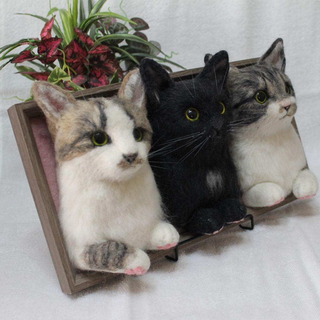 のら猫なおさま専用 羊毛フェルト 額飾り 猫ちゃん3匹