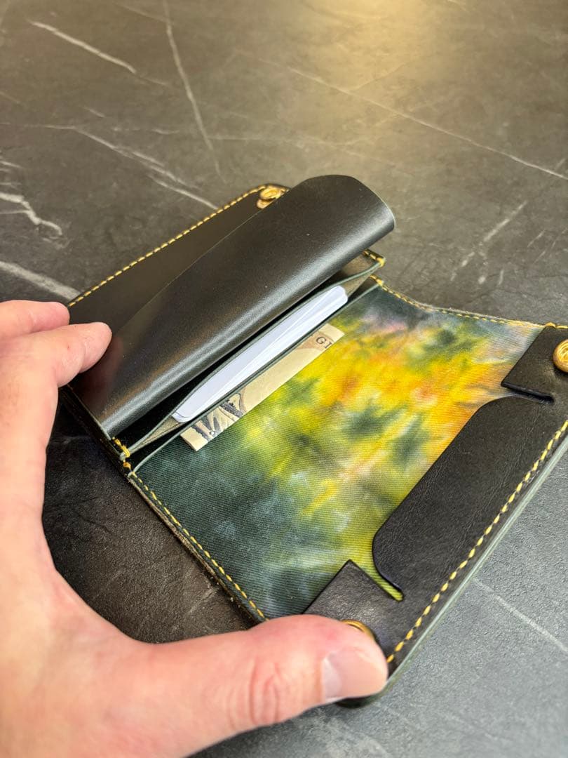 タイダイ　トラッカーウォレット　革財布　ハンドメイド　ミドルトラッカーウォレット