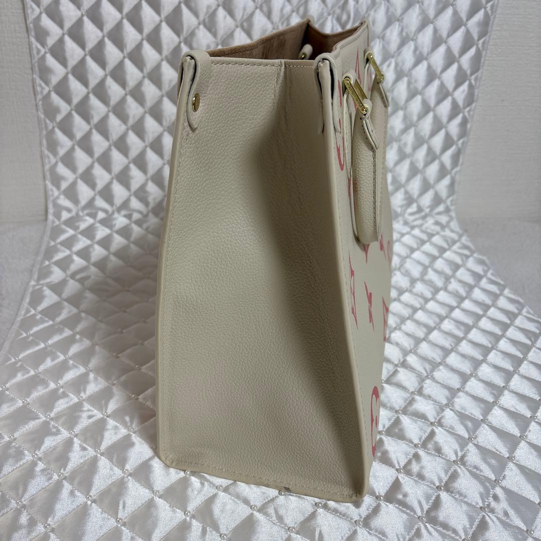 USED LVノベルティ モノグラム ショルダートートバッグ アイボリー×ピンク