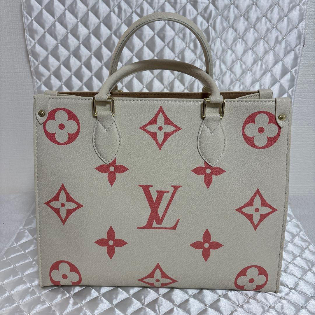 USED LVノベルティ モノグラム ショルダートートバッグ アイボリー×ピンク
