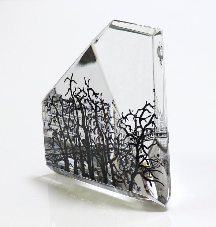 バカラ 珍品 大型 9面体 ペーパーウェイト パリの街並み 月と太陽 置物 風景