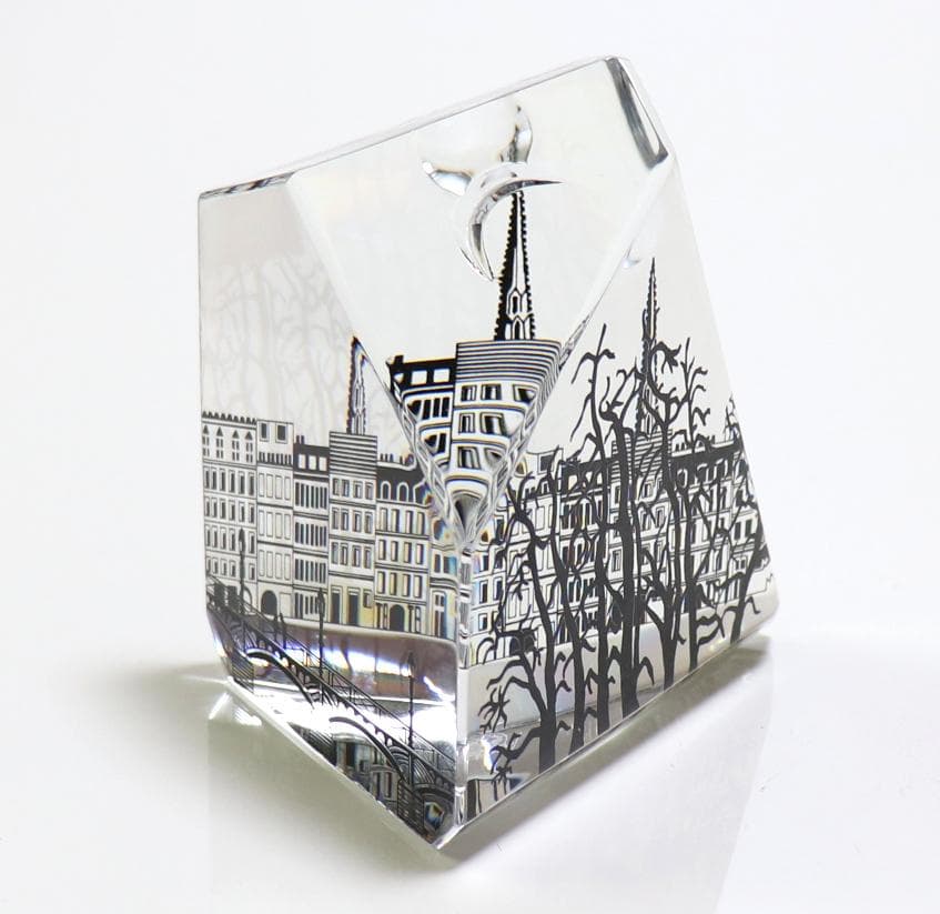 バカラ 珍品 大型 9面体 ペーパーウェイト パリの街並み 月と太陽 置物 風景