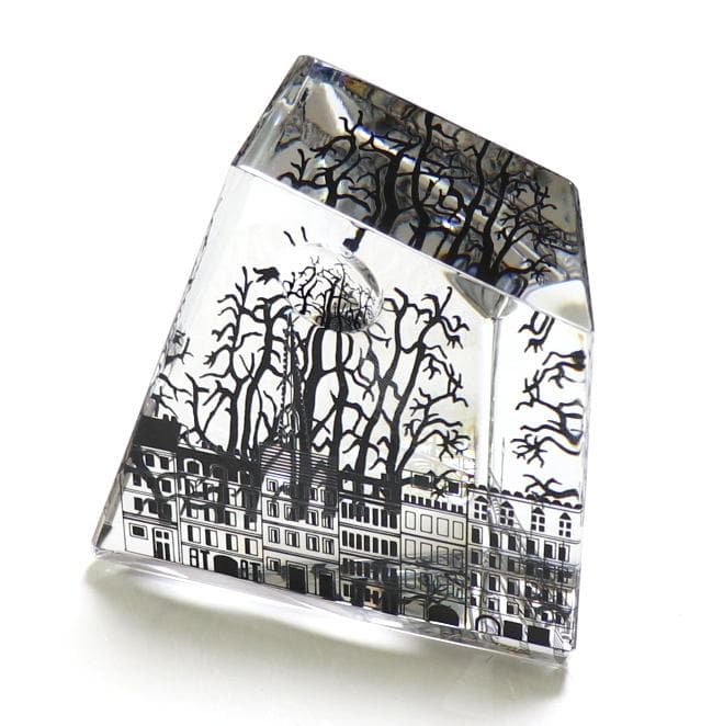 バカラ 珍品 大型 9面体 ペーパーウェイト パリの街並み 月と太陽 置物 風景