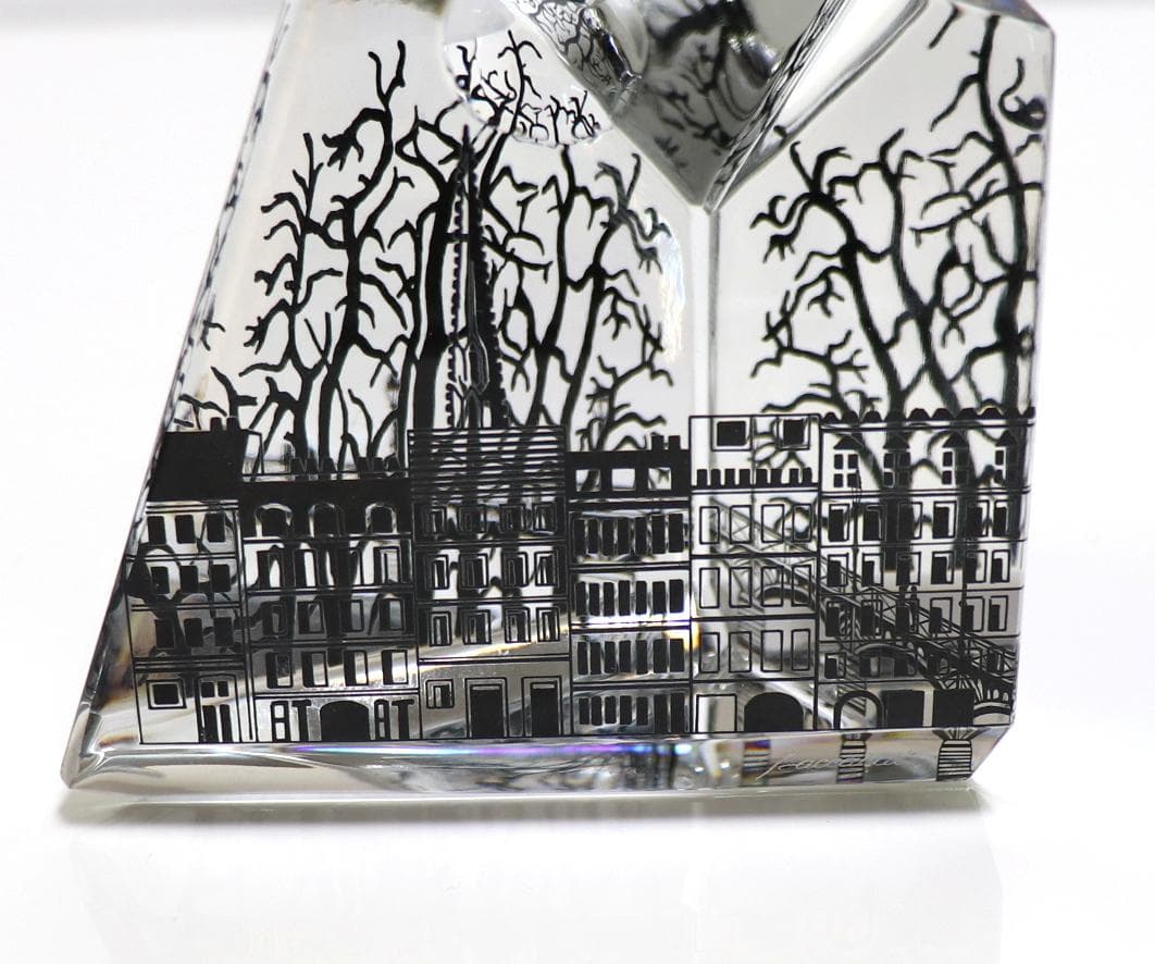 バカラ 珍品 大型 9面体 ペーパーウェイト パリの街並み 月と太陽 置物 風景