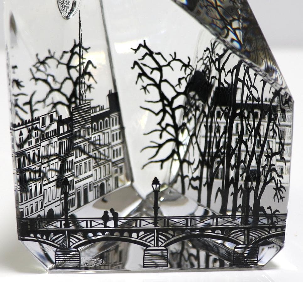 バカラ 珍品 大型 9面体 ペーパーウェイト パリの街並み 月と太陽 置物 風景