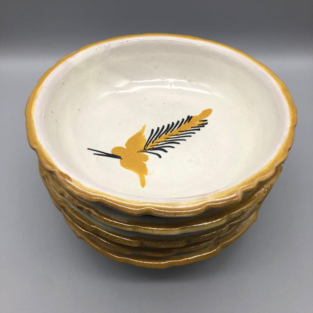メキシコプエブラタラベラ焼ビンテージ陶器伝統工芸バード鳥ボウル鉢19cm5点B