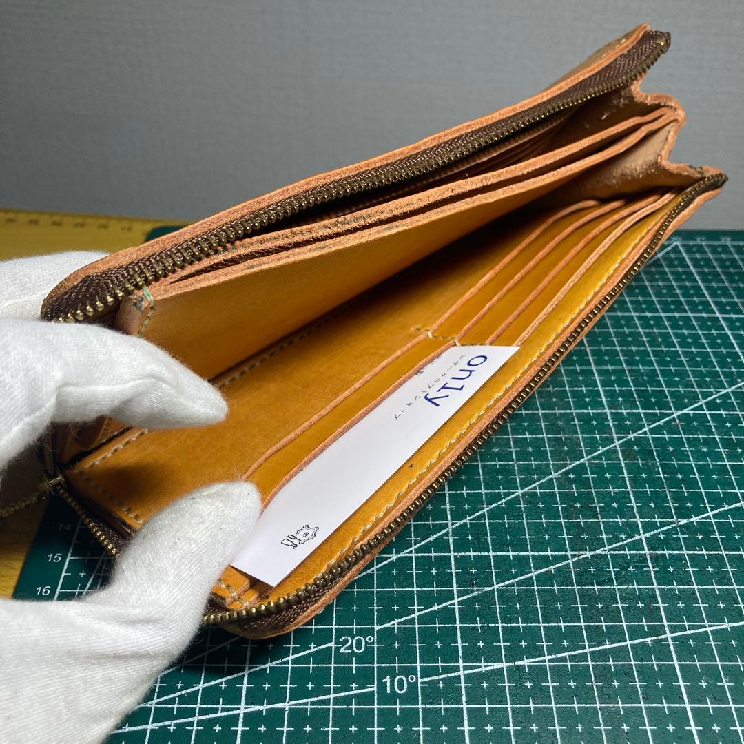 ハンドメイド　イエロー ベジタブルレザー 長財布 ジッパー式