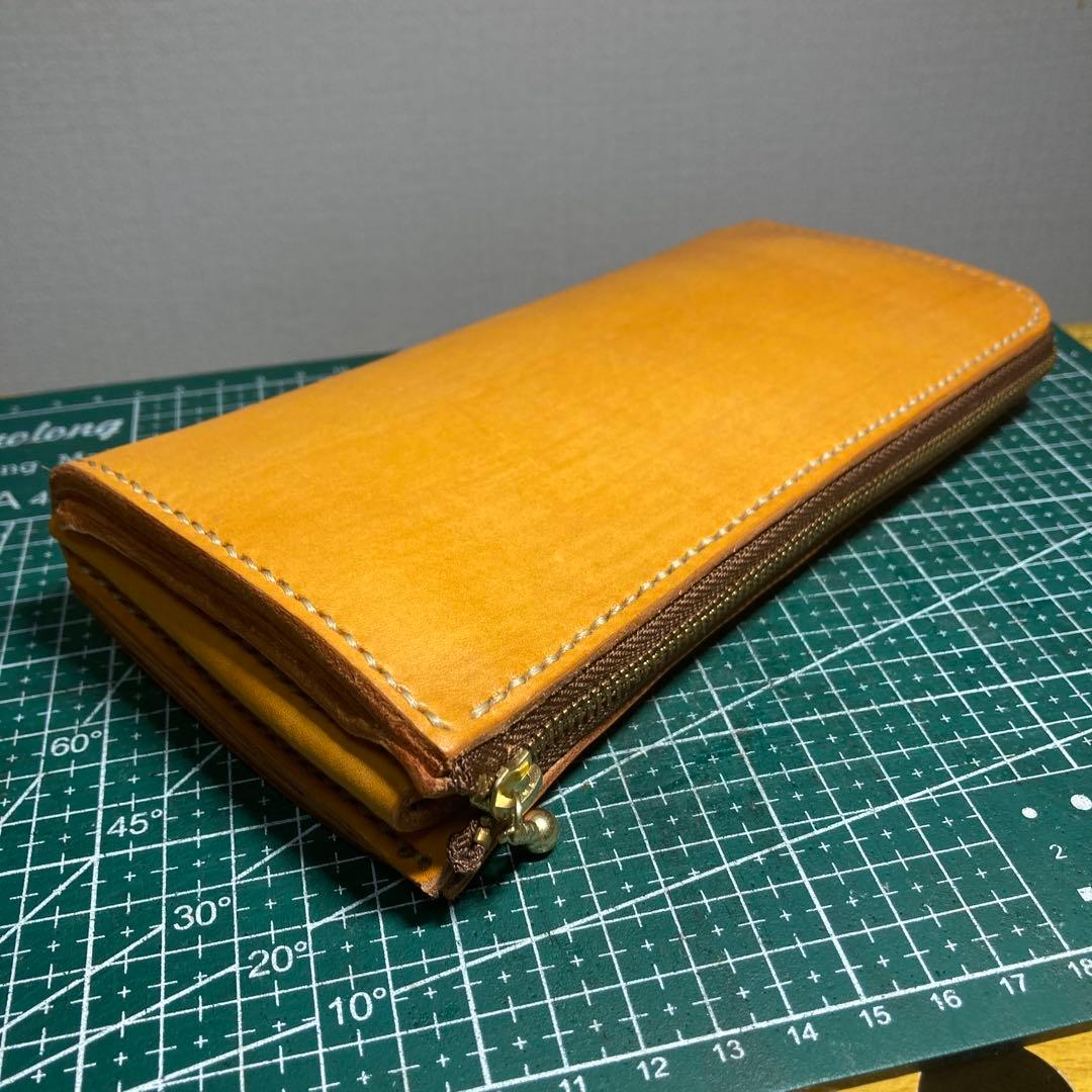 ハンドメイド　イエロー ベジタブルレザー 長財布 ジッパー式