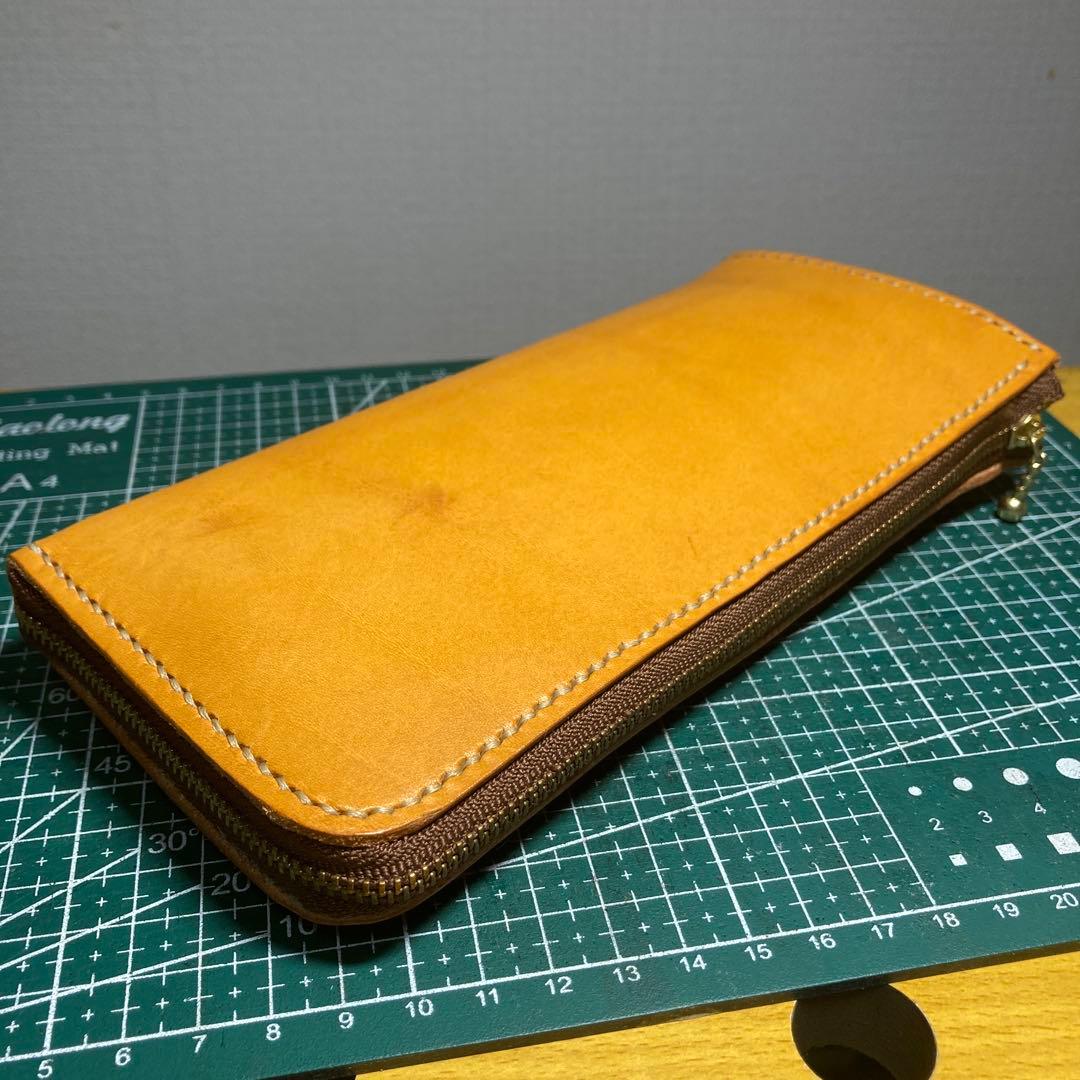 ハンドメイド　イエロー ベジタブルレザー 長財布 ジッパー式