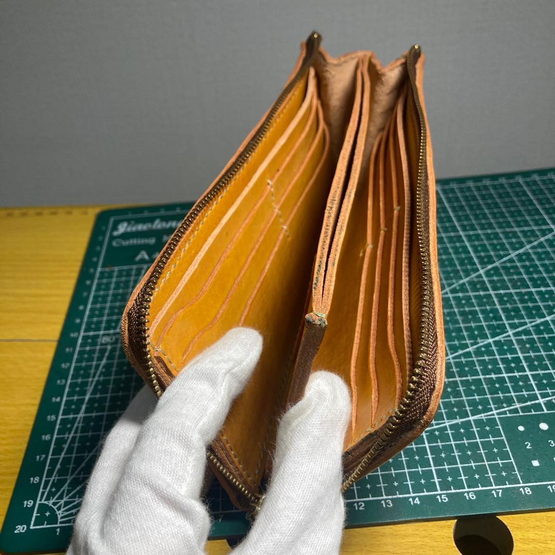 ハンドメイド　イエロー ベジタブルレザー 長財布 ジッパー式