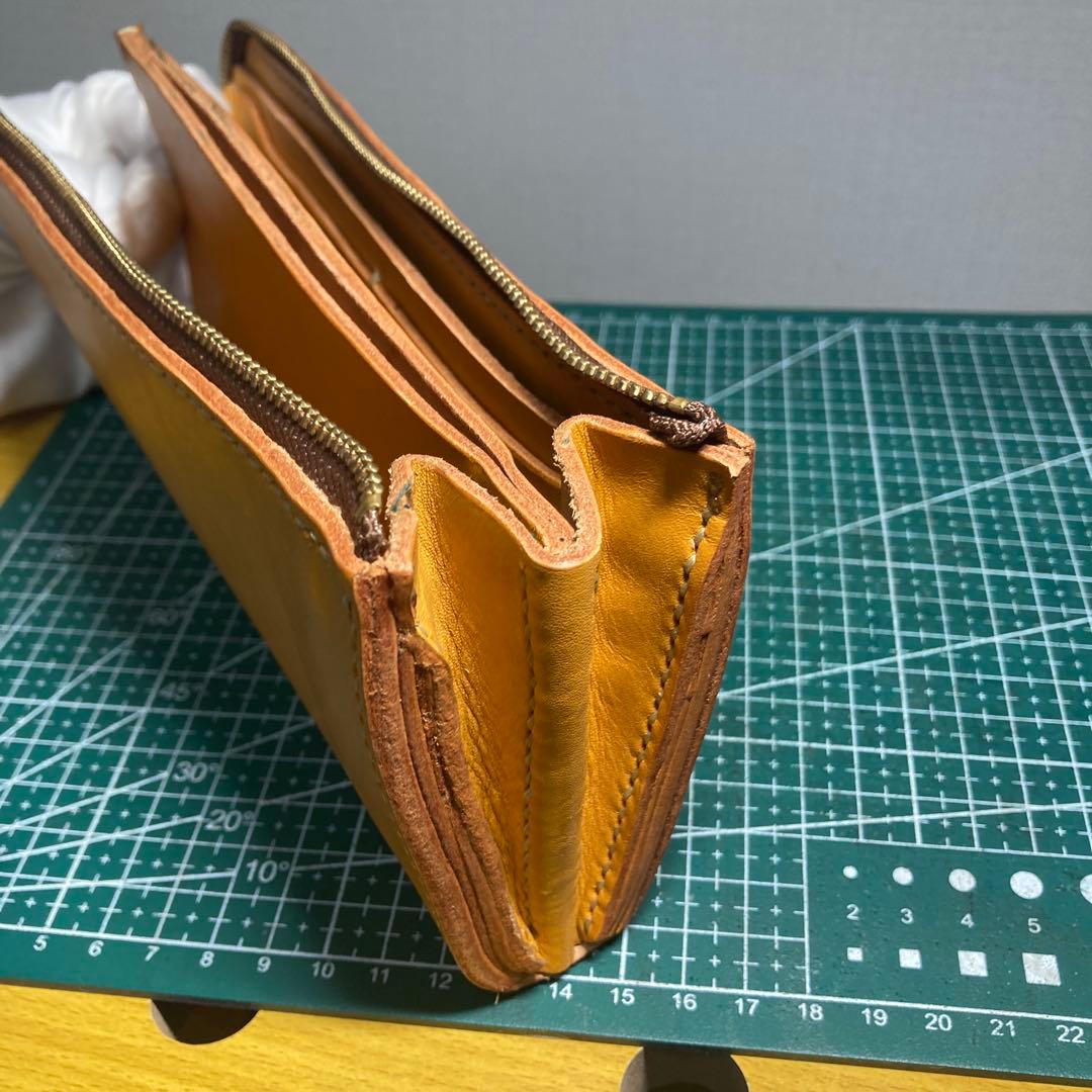 ハンドメイド　イエロー ベジタブルレザー 長財布 ジッパー式