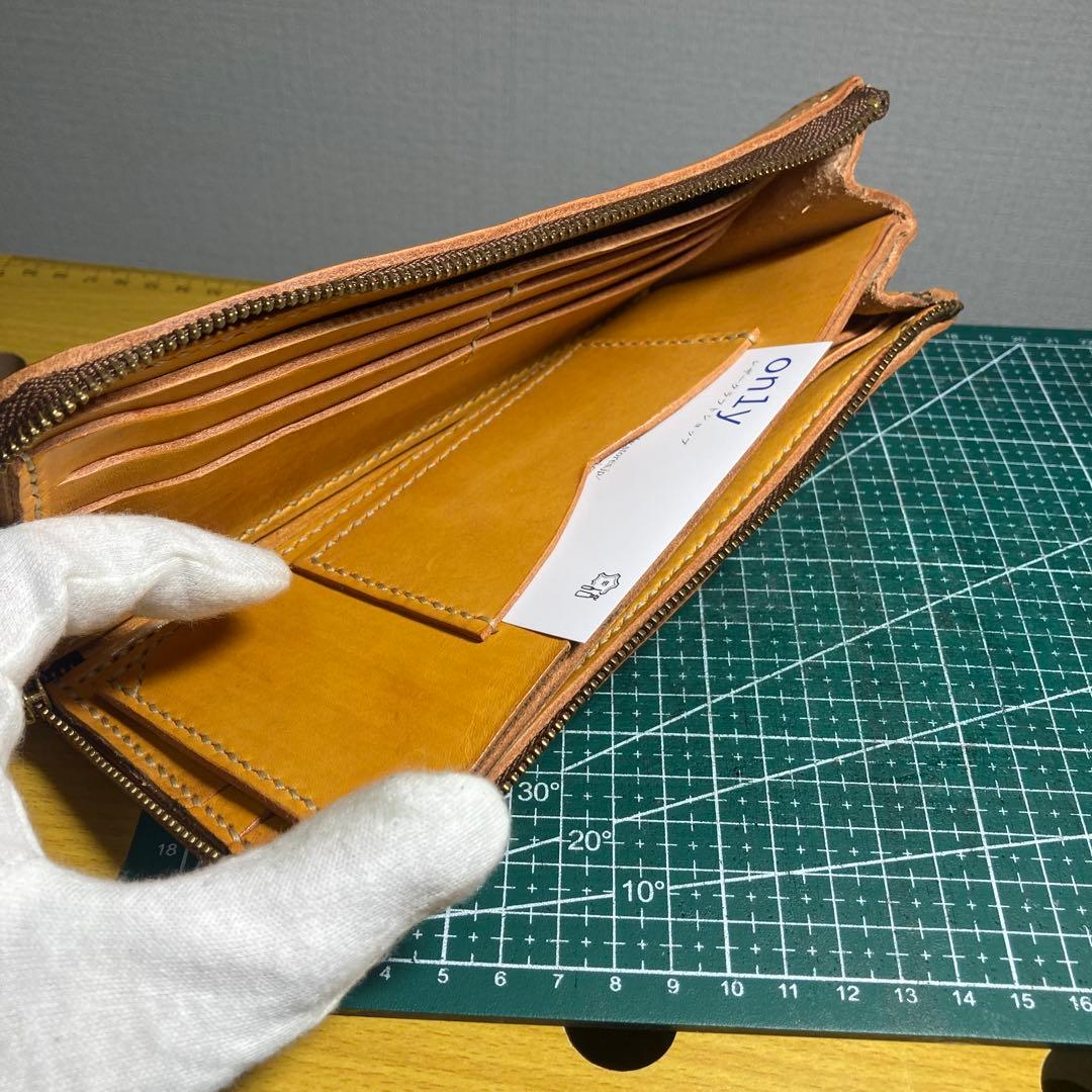 ハンドメイド　イエロー ベジタブルレザー 長財布 ジッパー式