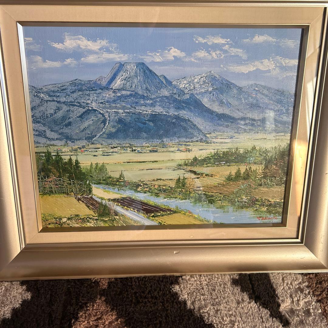 山岳風景 油彩画 シルバー額縁