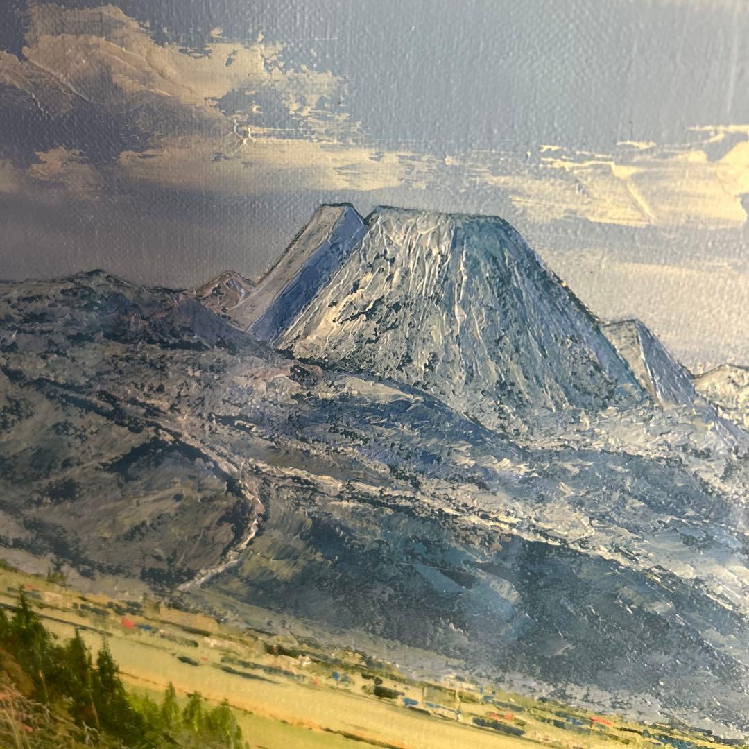 山岳風景 油彩画 シルバー額縁