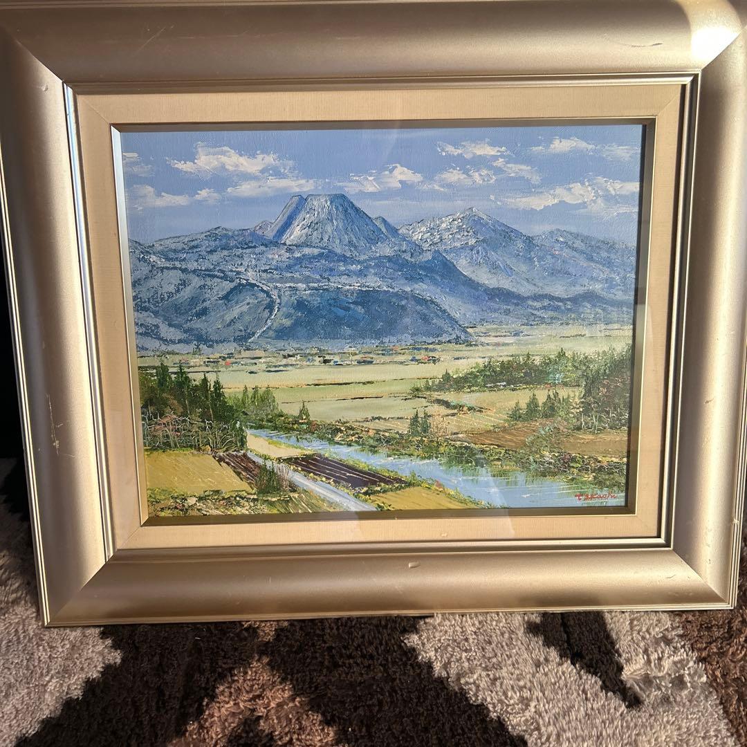 山岳風景 油彩画 シルバー額縁