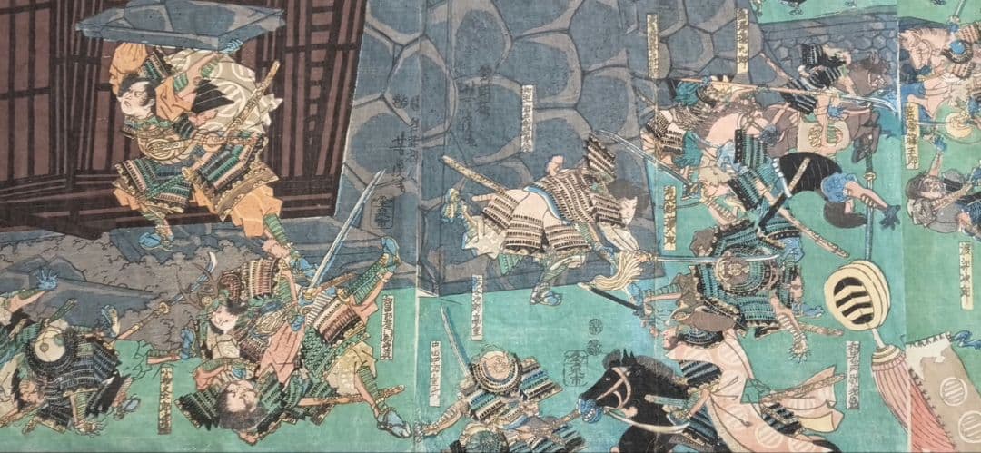 浮世絵版画、和田合戦之圖三枚綴り 歌川芳虎画嘉永頃（1848頃)