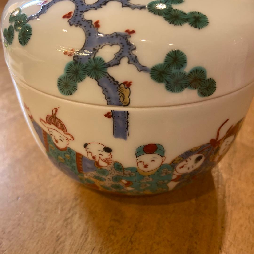 有田焼館林古琳庵古伊万里唐子絵付蓋付き鉢