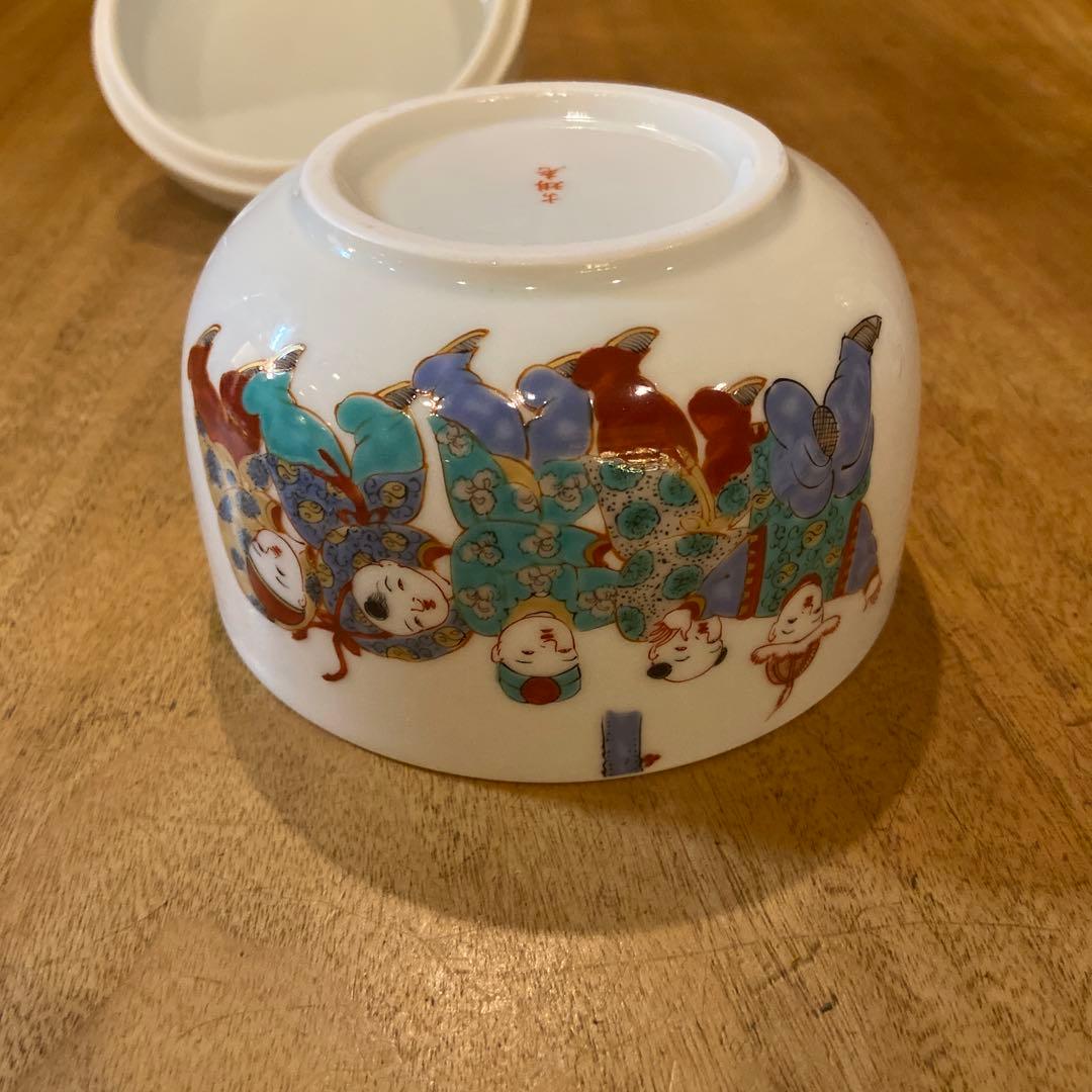 有田焼館林古琳庵古伊万里唐子絵付蓋付き鉢