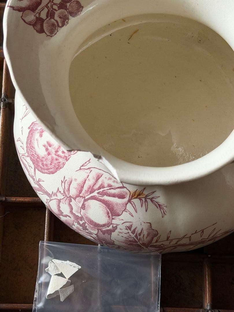 ⚫︎フランスアンティーク⚫︎HB&C ショワジールロワ窯⚫︎深赤色 小鳥のピシェ 器