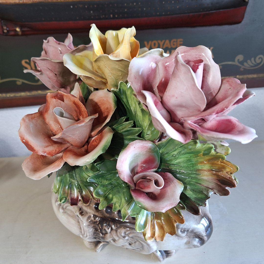 イタリア製 輸入雑貨 カポディモンテ焼き 磁花 ローズ リビングスタジオ