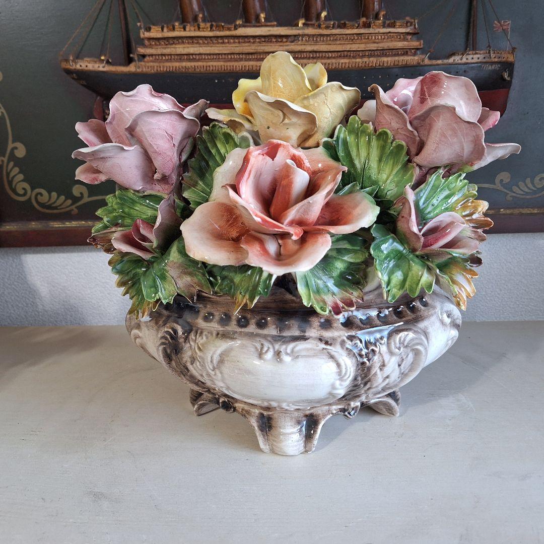 イタリア製 輸入雑貨 カポディモンテ焼き 磁花 ローズ リビングスタジオ