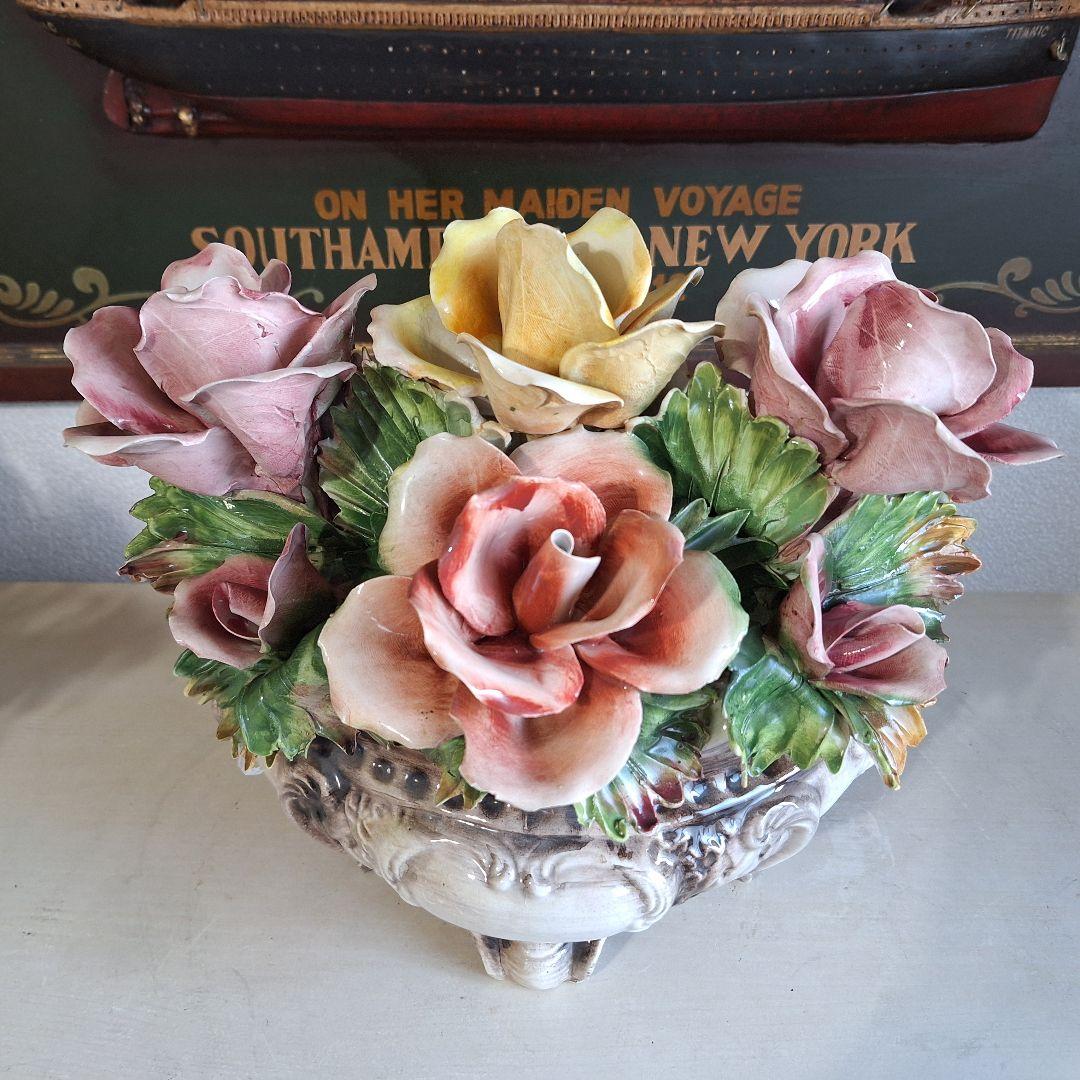 イタリア製 輸入雑貨 カポディモンテ焼き 磁花 ローズ リビングスタジオ