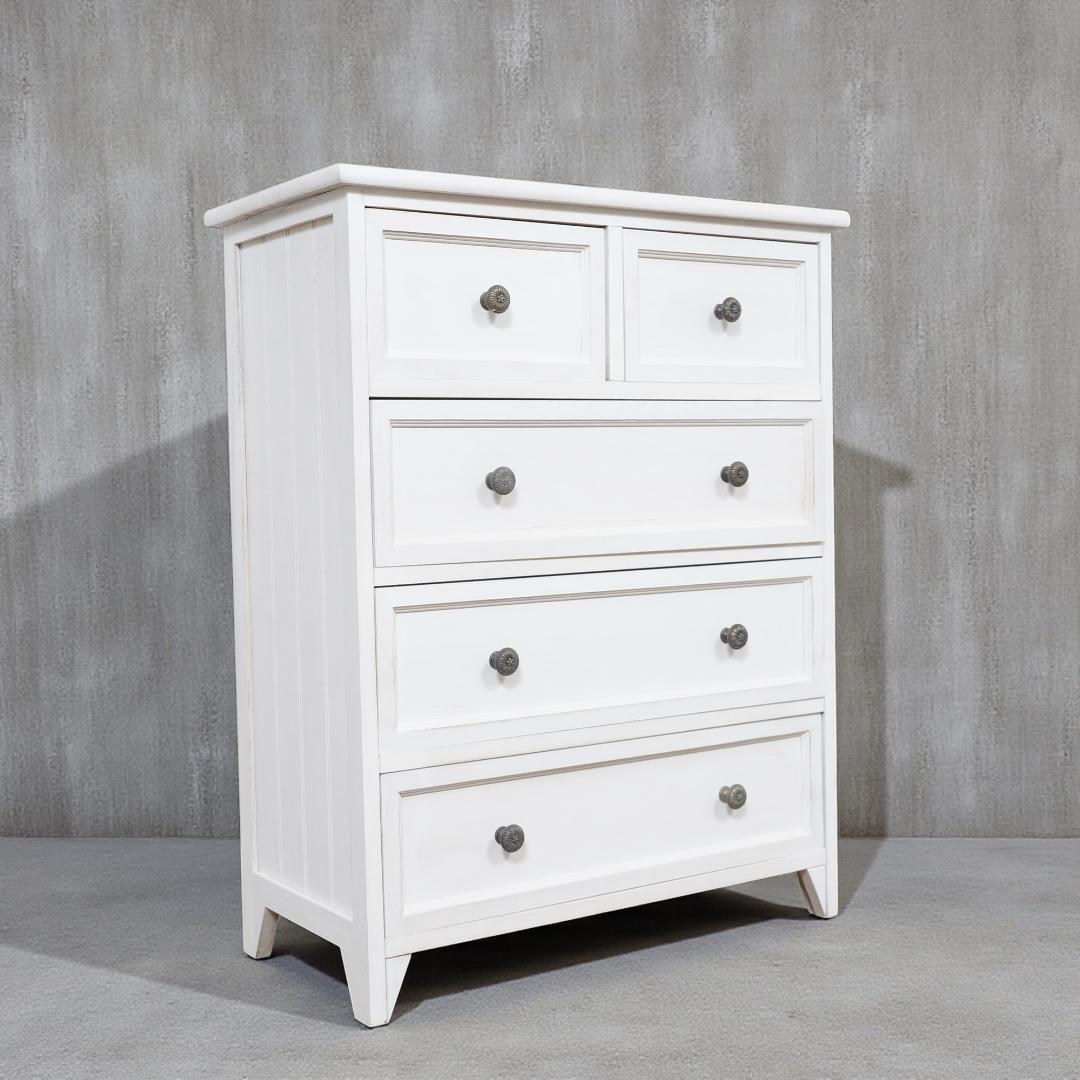 【新品・訳あり】アンティーク調 ホワイトチェスト 4段5杯 完成品 幅60cm
