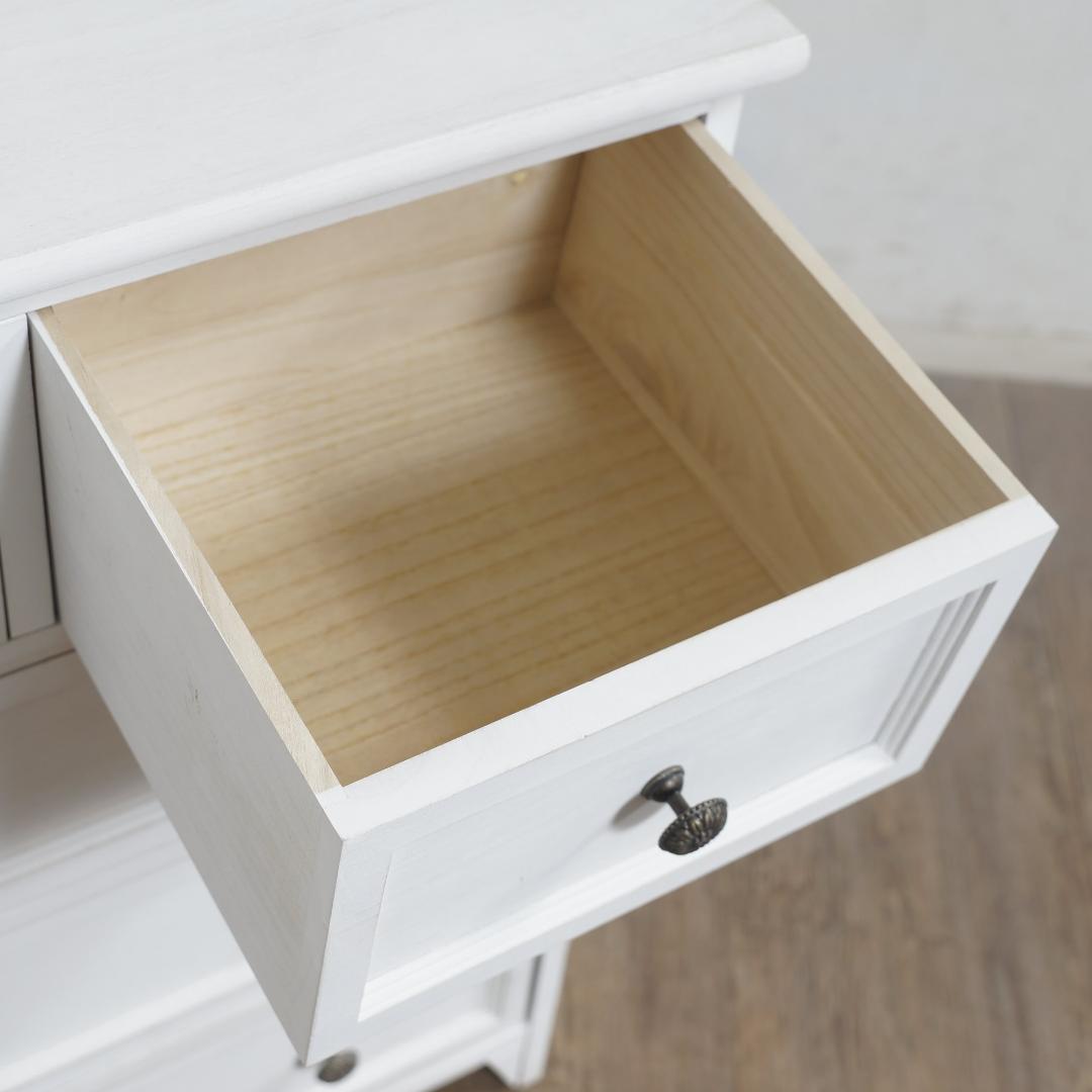 【新品・訳あり】アンティーク調 ホワイトチェスト 4段5杯 完成品 幅60cm