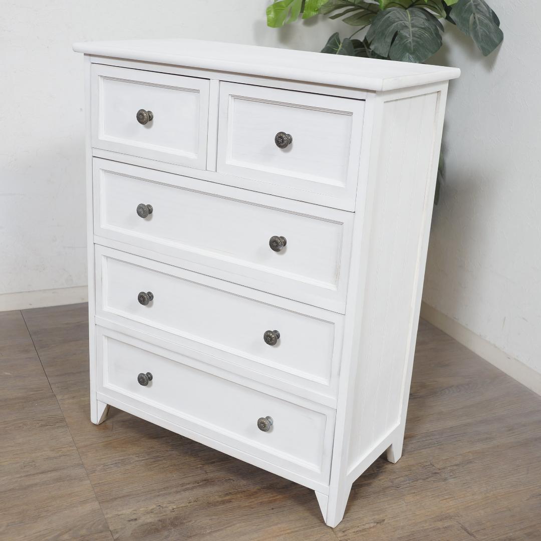 【新品・訳あり】アンティーク調 ホワイトチェスト 4段5杯 完成品 幅60cm