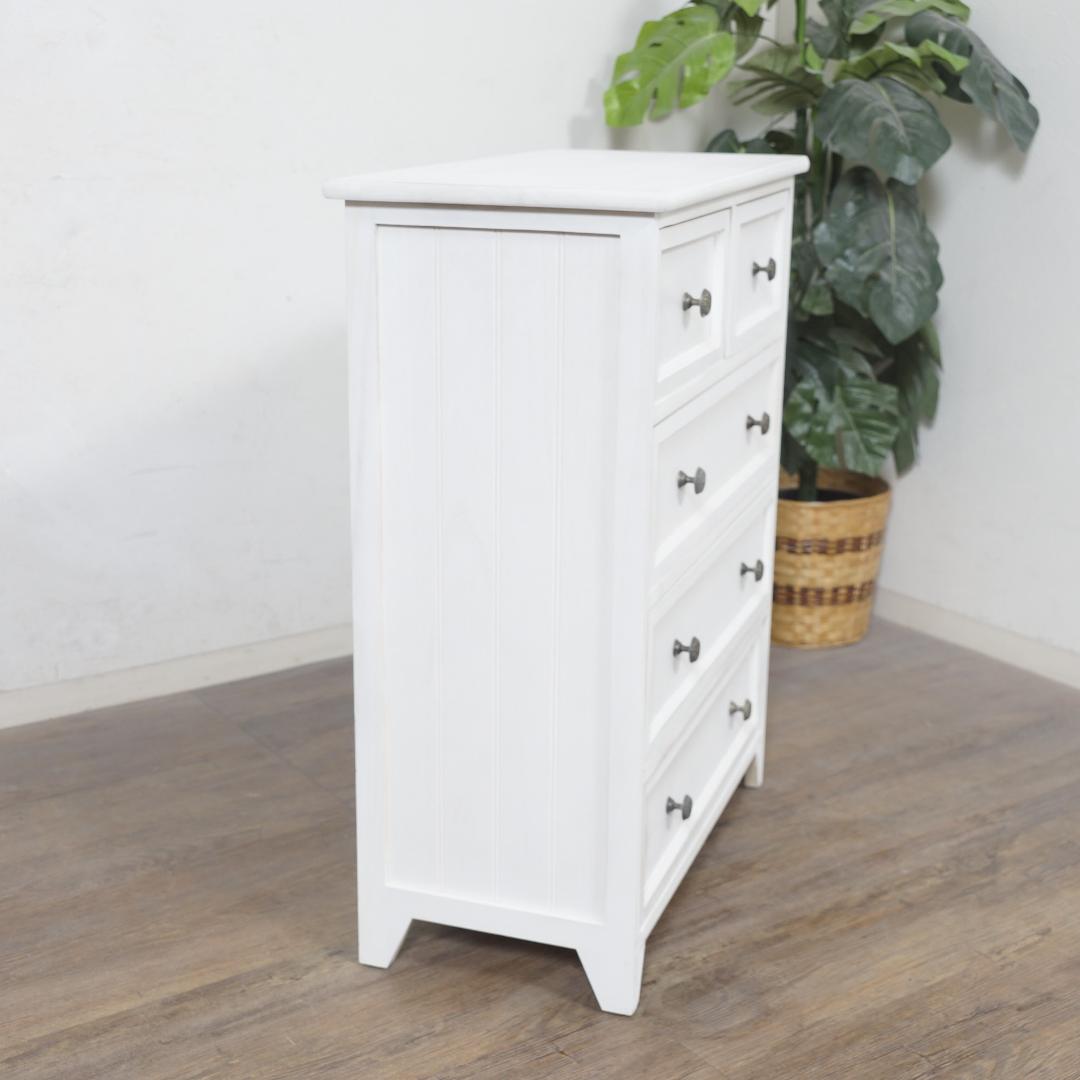 【新品・訳あり】アンティーク調 ホワイトチェスト 4段5杯 完成品 幅60cm