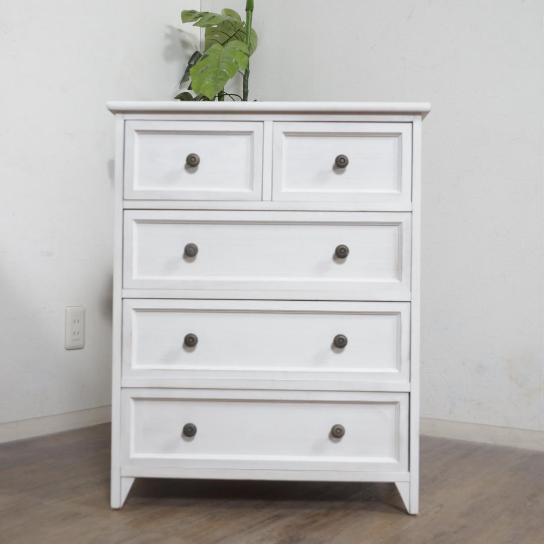 【新品・訳あり】アンティーク調 ホワイトチェスト 4段5杯 完成品 幅60cm