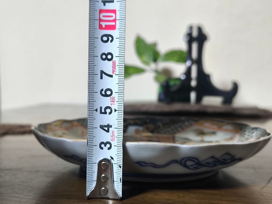 古伊万里　鶴松絵柄金彩6寸輪花皿　2枚　骨董