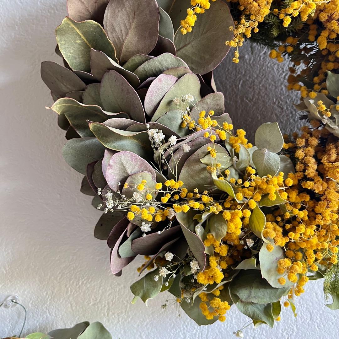 ミモザとグリーンのwreathe (イエロー)① ドライフラワーリース 母の日