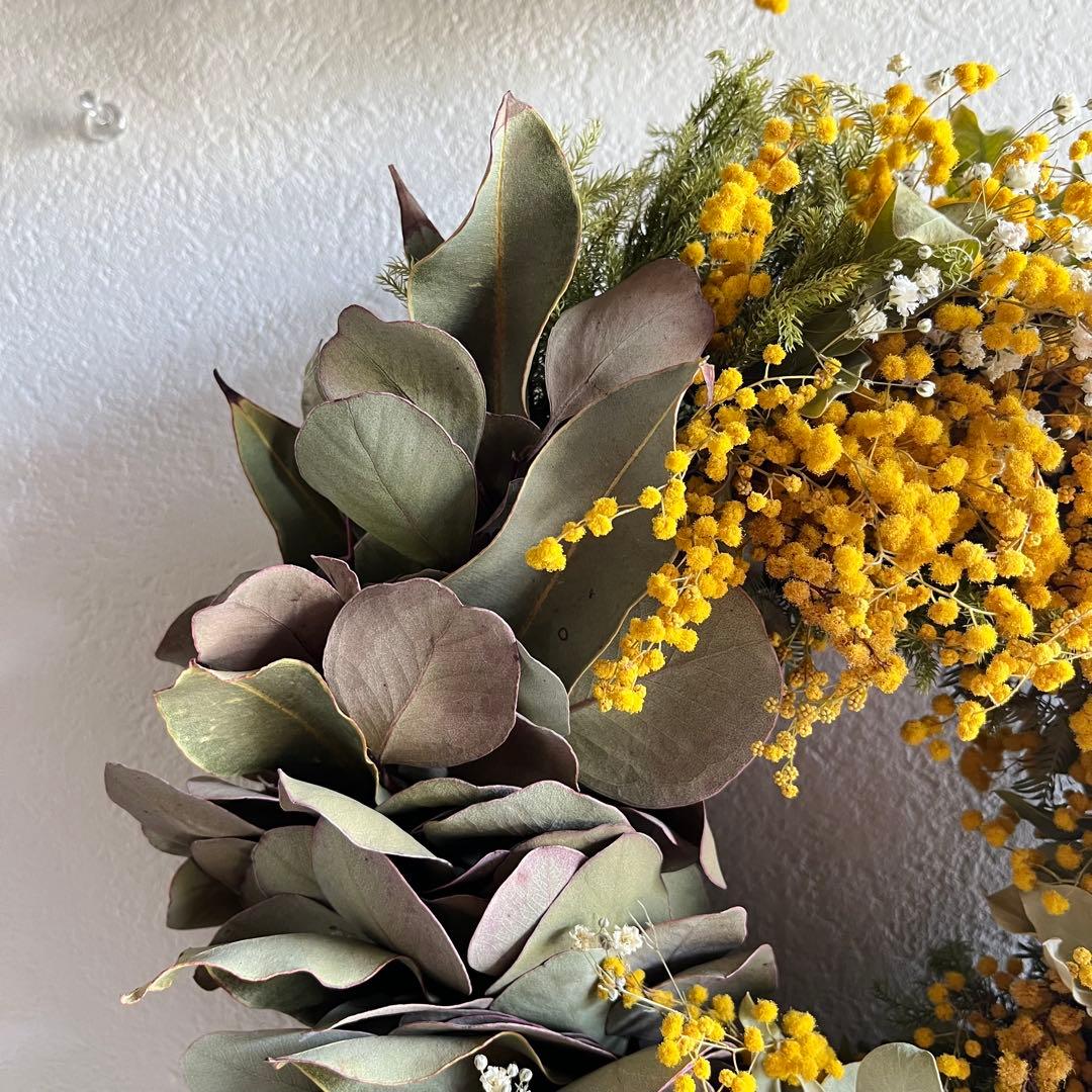 ミモザとグリーンのwreathe (イエロー)① ドライフラワーリース 母の日