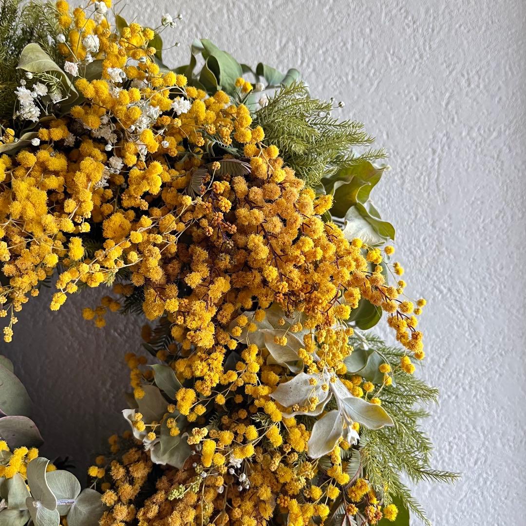 ミモザとグリーンのwreathe (イエロー)① ドライフラワーリース 母の日