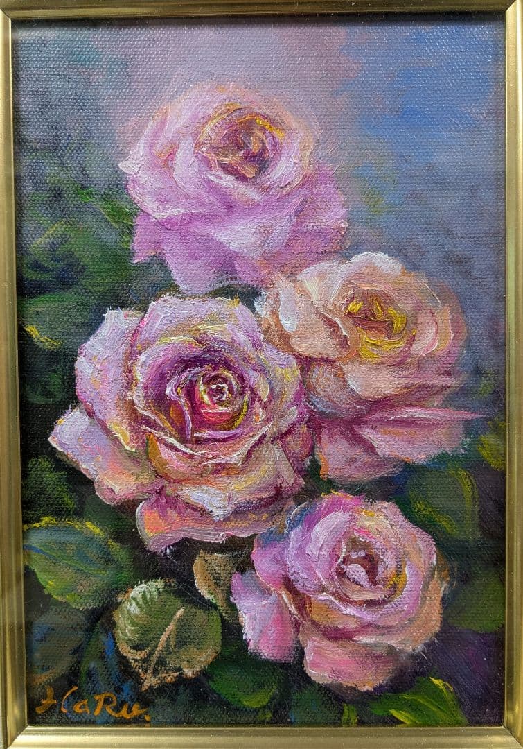 画家haru油彩画★サムホ―ル★薔薇★肉筆画＊一点物＊静物画★