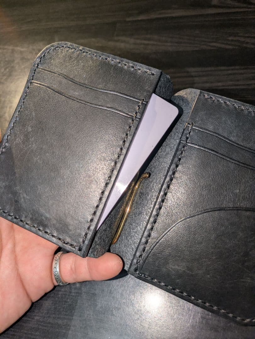 イタリアンレザー マネークリップ式 コンパクト 財布 総手縫い ハンドメイド 3