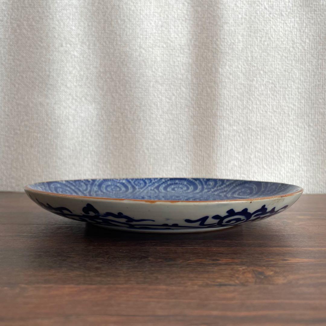 明治〜大正期 染付 蛸唐草文 皿 20cm 3枚揃い 古伊万里様式 和食器 骨董