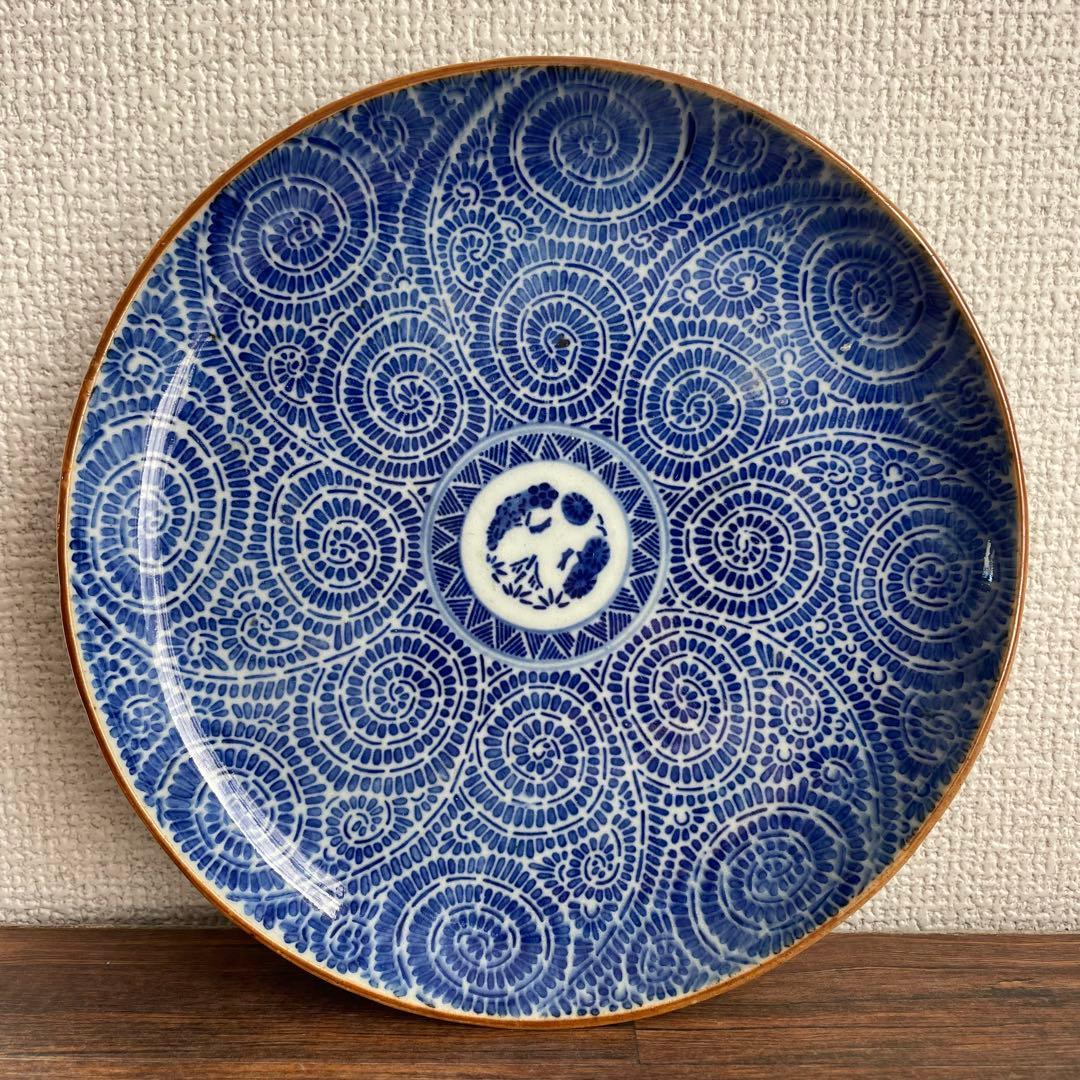 明治〜大正期 染付 蛸唐草文 皿 20cm 3枚揃い 古伊万里様式 和食器 骨董