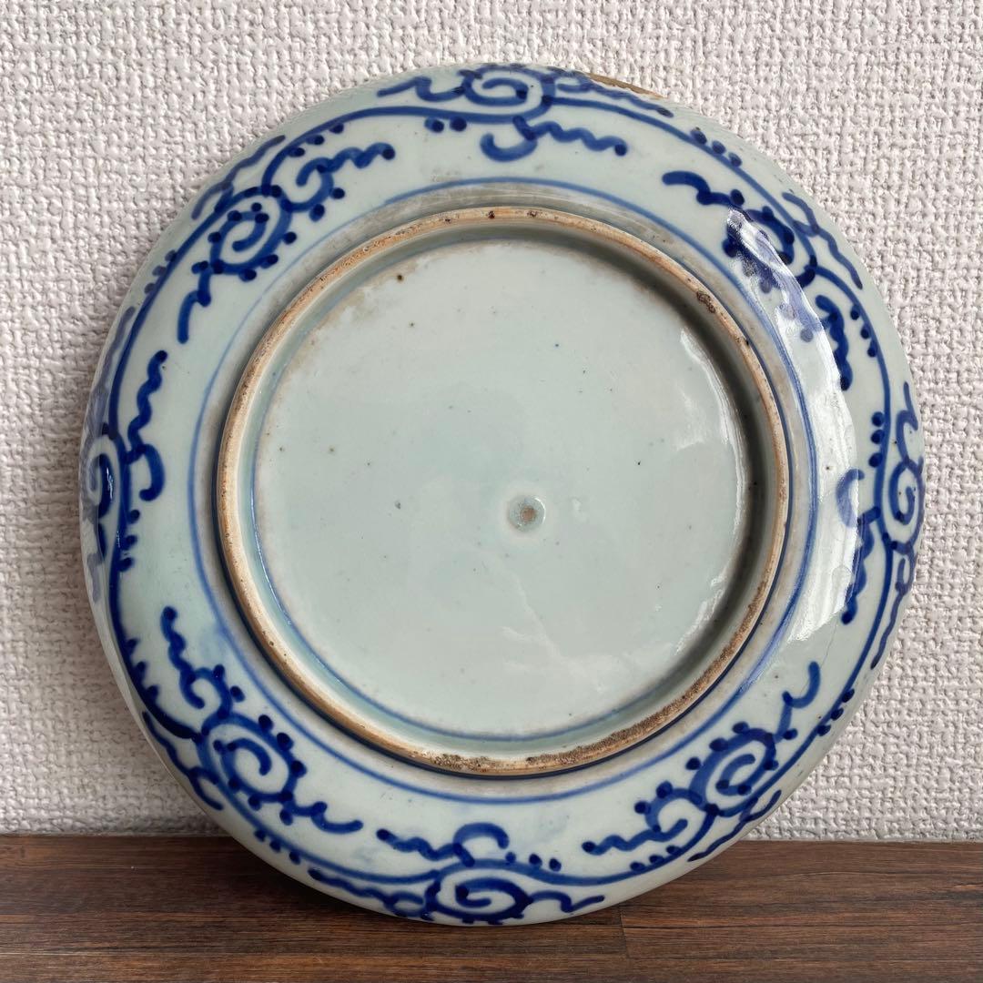 明治〜大正期 染付 蛸唐草文 皿 20cm 3枚揃い 古伊万里様式 和食器 骨董