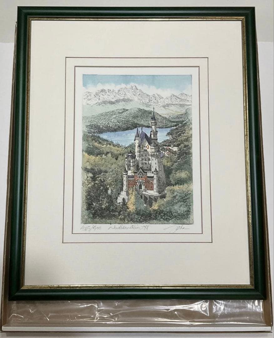 絵画・額縁・版画・織田義郎・銅版画+手彩色・ノイシュバンシュタインⅦ・美術品・