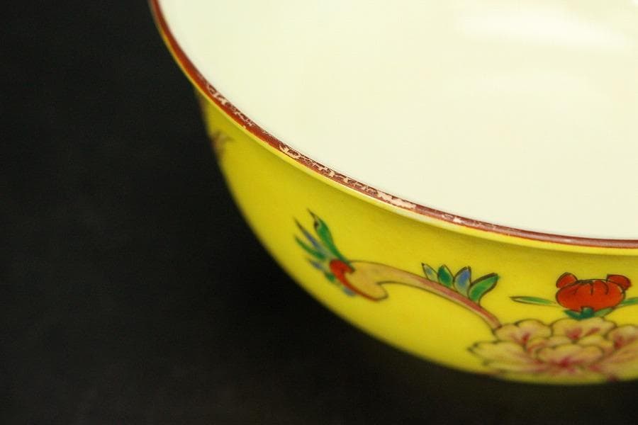 中国美術 黄釉色絵 蓋碗 五件(ZE743)