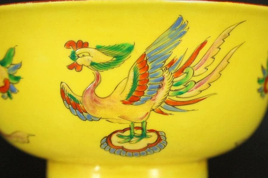 中国美術 黄釉色絵 蓋碗 五件(ZE743)