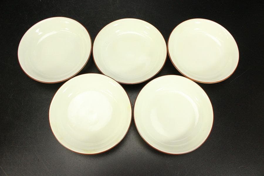 中国美術 黄釉色絵 蓋碗 五件(ZE743)