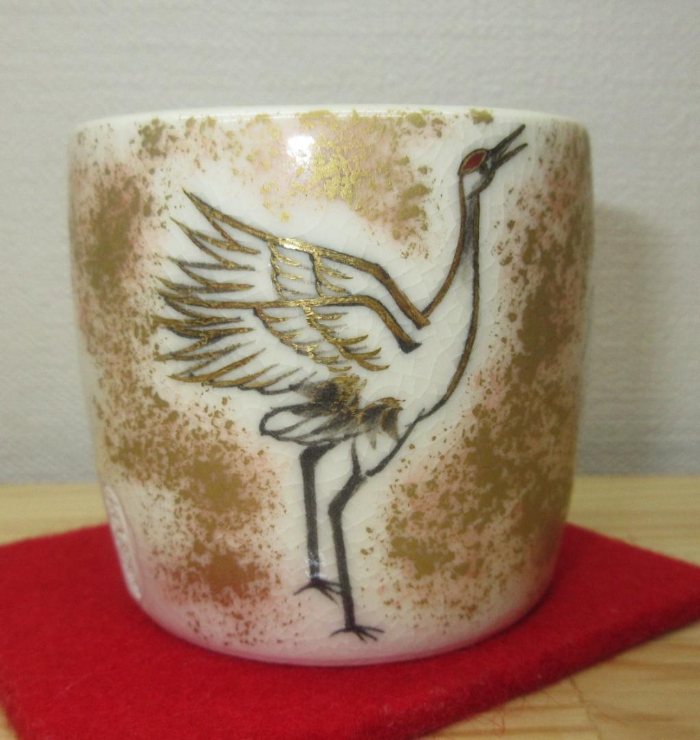 送料込【逢絢亭】茶道具 蓋置 京焼 双鶴の図 真葛（宮川）香斎 共箱入り