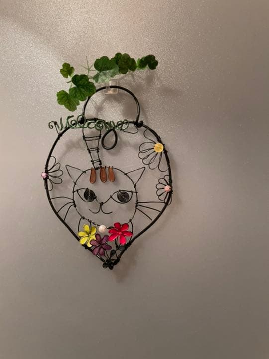 ワイヤークラフト♡ハートの猫ちゃんとお花＊茶トラさん＊